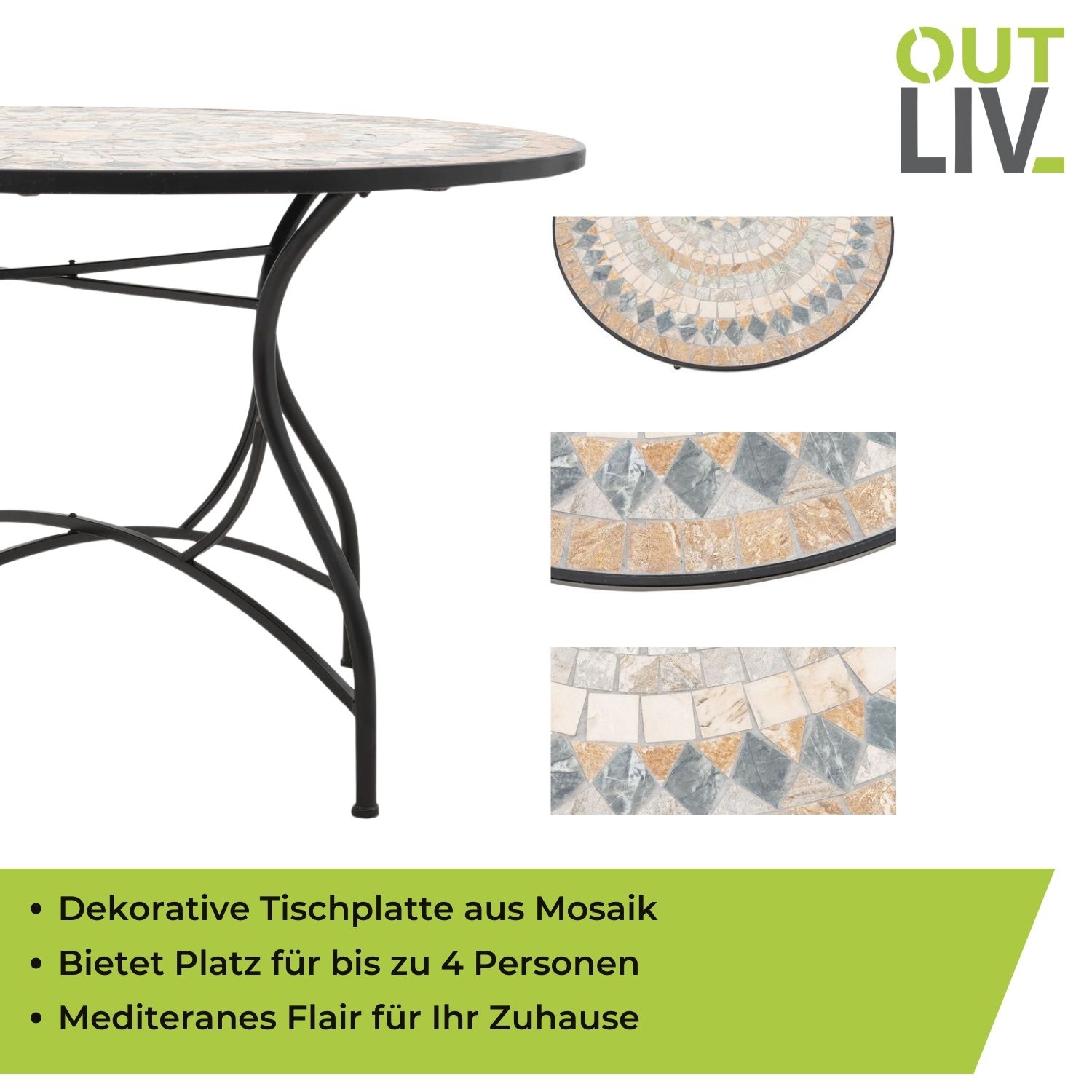 OUTLIV. Mosaik Gartentisch Eisen/Mosaik Schwarz/Mosaik