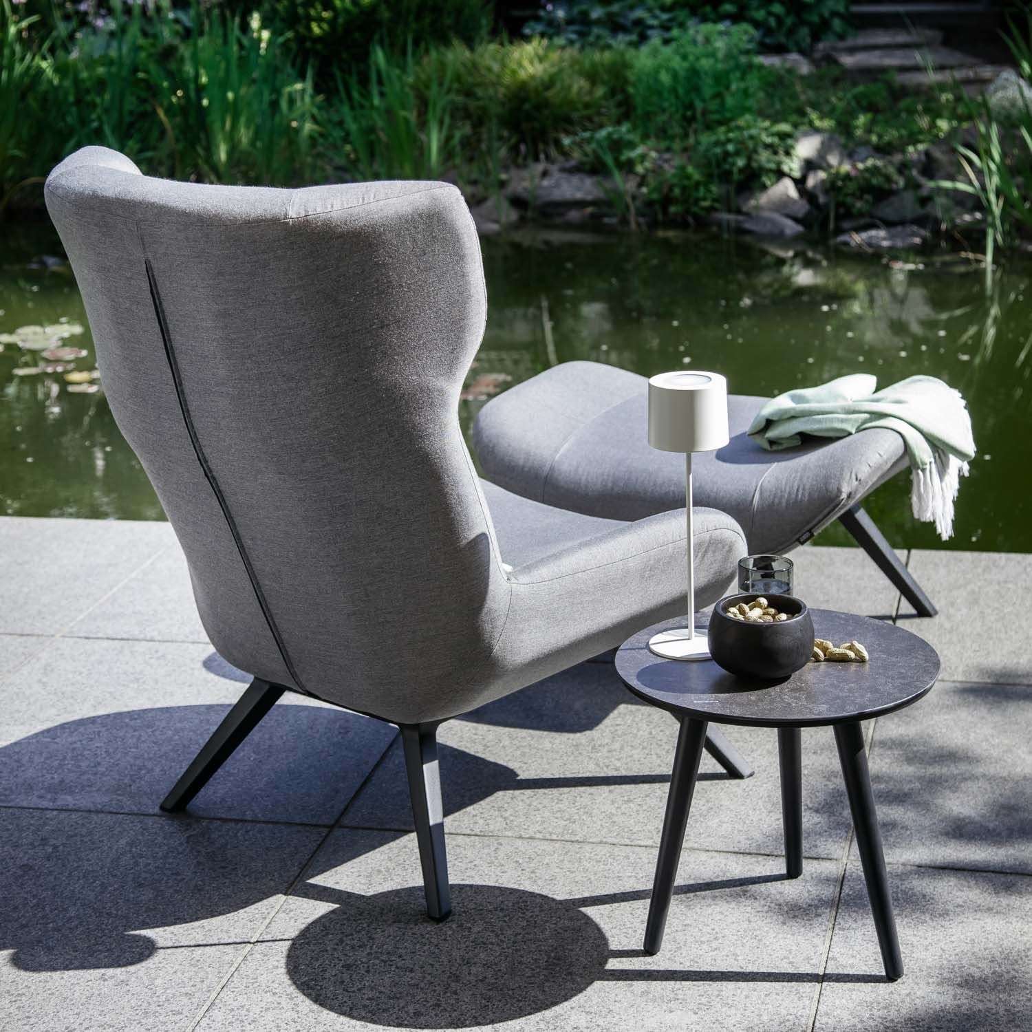 SCHÖNER WOHNEN-Kollektion Elin Loungesessel inkl. Hocker Aluminium/Sunbrella Schwarz/Grau