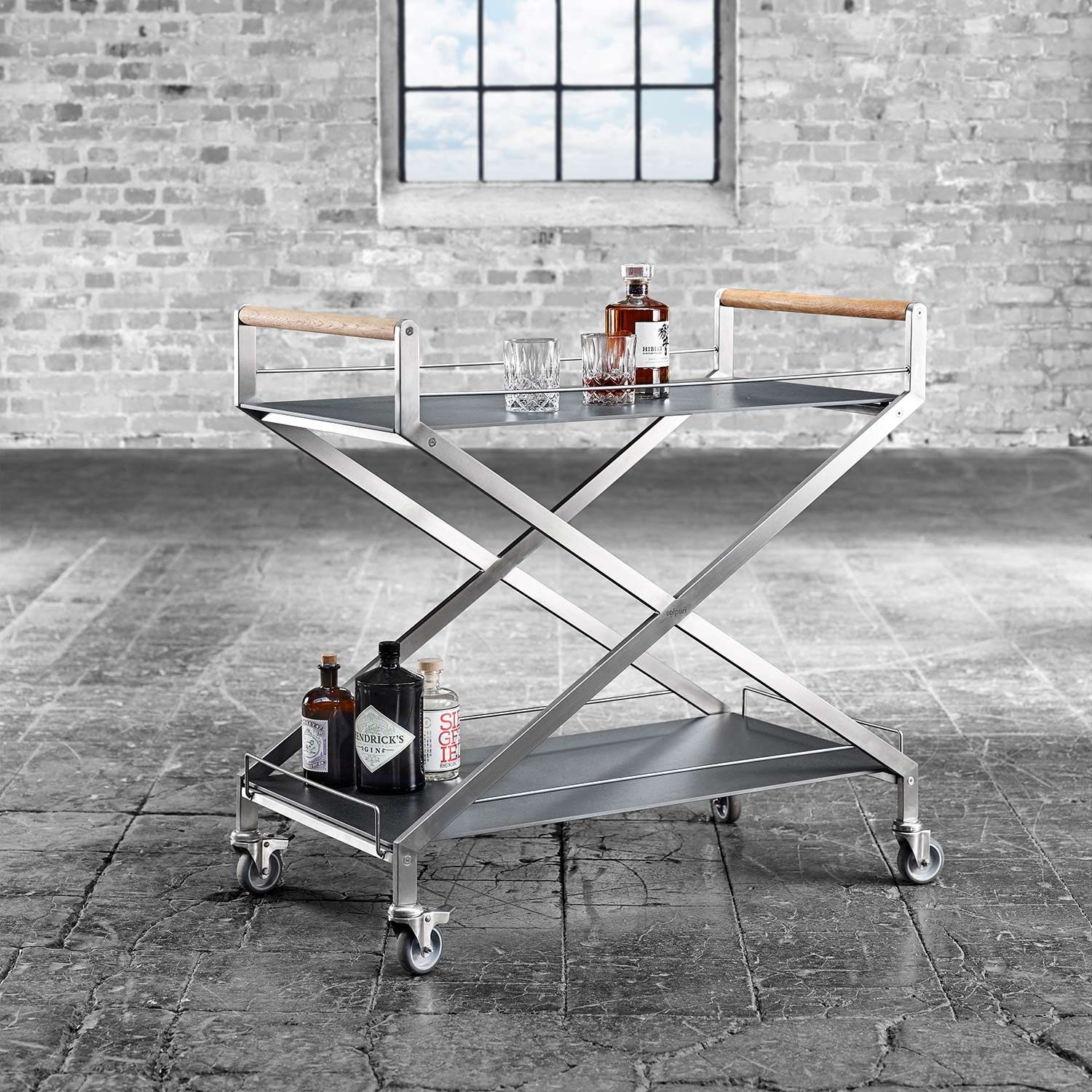 Solpuri Trolley One Servierwagen 90x50cm Edelstahl/Dekton Silber/Bromo