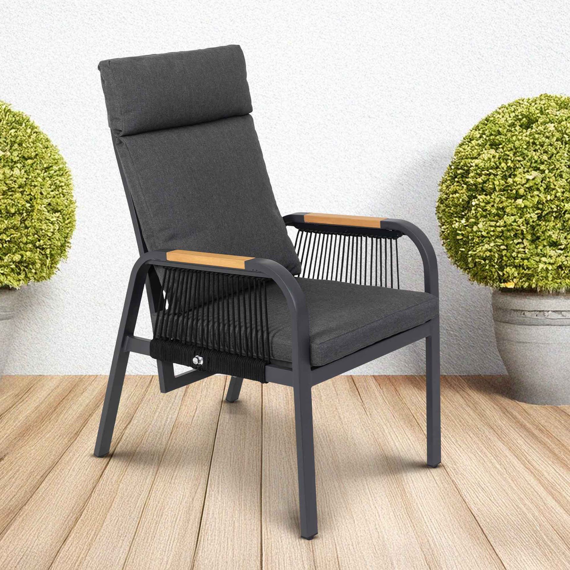 OUTLIV. Siena Gartensessel verstellbar Aluminium/Rope/Spun Polyester Anthrazit/Schwarz/Dunkelgrau