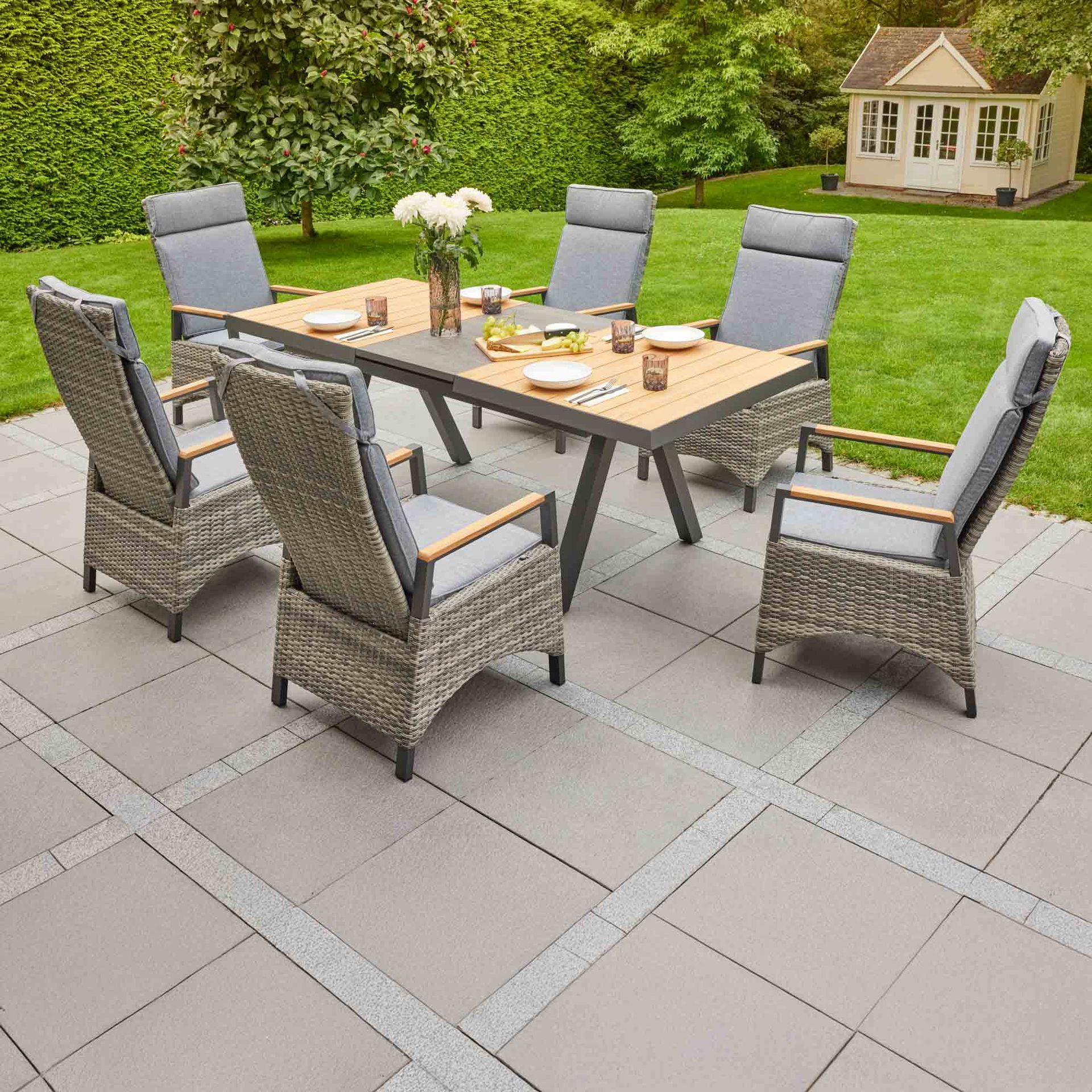 LC Garden Keramo Gartenmöbel-Set L verstellbar (6 Plätze) Tisch 160/210x100cm Anthrazit/Naturgrau