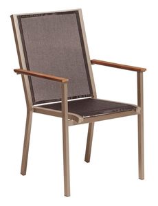 Karasek Objekt Line Riviera Stapelsessel Aluminium/Textilene mit Teak-Armlehnen