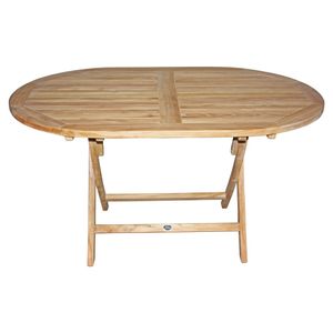 Zebra Poker Klapptisch oval 140x90 cm Teak mit Edelstahlbeschlägen