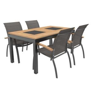 OUTLIV. Davos Gartenmöbelset 5-teilig Stapelsessel mit Linz Tisch 160x88 cm