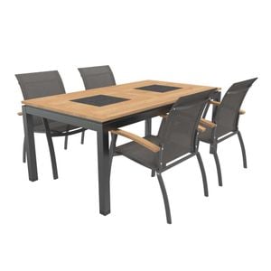 OUTLIV. Davos Gartenmöbelset 5-teilig Stapelsessel mit Linz Ausziehtisch 180/240x100 cm