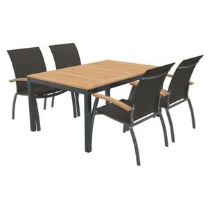 OUTLIV. Davos Gartenmöbelset 5-teilig Stapelsessel mit Alpha Ausziehtisch 150/210x90 cm