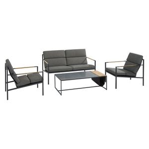 Trentino Loungeset 4-tlg. Edelstahl/Stoff und Teak Armlehnen