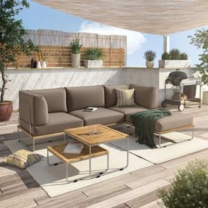 OUTLIV. Samba Ecklounge 6-teilig Edelstahl/Akazie inklusive Kissen