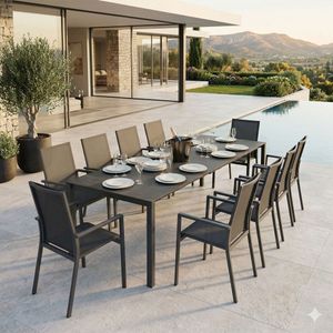 OUTLIV. Lucca Gartenmöbel-Set XXL (10 Plätze) Tisch 160/217/267x92cm