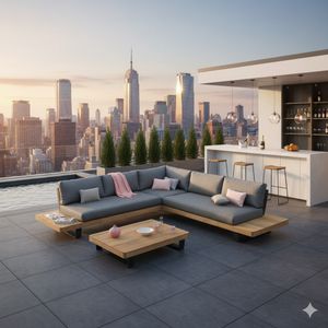 OUTLIV. New York Ecklounge inkl. Loungetisch Aluminium/Teak/Olefin