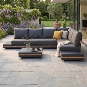 OUTLIV. Triest Ecklounge inkl. Loungetisch Aluminium/Teak/Spunpolyester