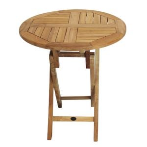 Zebra Poker Klapptisch Ø70 cm Teak mit Edelstahlbeschlägen