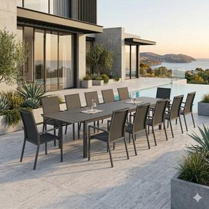 OUTLIV. Lucca Gartenmöbel-Set XXL (12 Plätze) Tisch 266/331/396x110cm