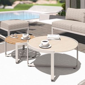 Zebra Fly Loungetisch-Set 2-tlg. Aluminium/Teak/Glaskeramik