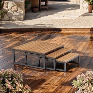 Kettler Ocean Skid Platform Loungetisch 3er-Set Aluminium/Teak