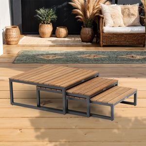 Kettler Ocean Skid Platform Loungetisch 3er-Set Aluminium/Teak