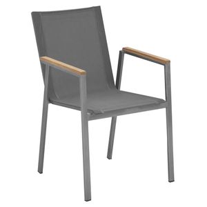 OUTLIV. Porto Stapelsessel Edelstahl/Textilene mit Teakarmlehnen