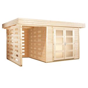 Wolff Finnhaus Varianta A Gartenhaus 400x250+Kaminholzanbau 150cm