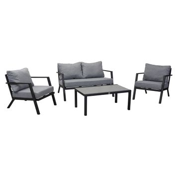 LC Garden Sondrino Loungeset 4tlg. mit Tisch 100x60 cm Schwarz Matt