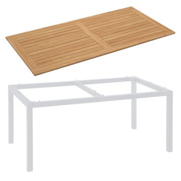 Stern Gartentisch 200x100cm Aluminium/Teak Weiß/Natur Garten und Freizeit