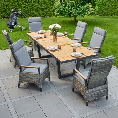 LC Garden Keramo Teak Gartensessel Aluminium/Geflecht Naturgrau