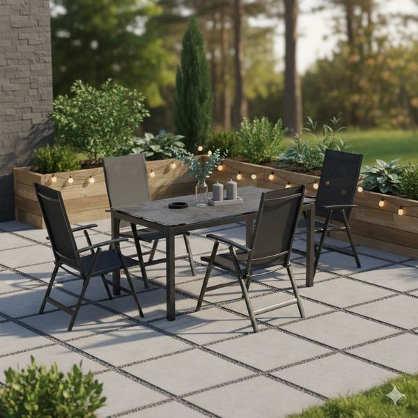 Kettler Legato Curve Gartenmöbel-Set M (4 Plätze) mit OUTLIV. Tisch 160x90cm Dunkelgrau SET-1426560