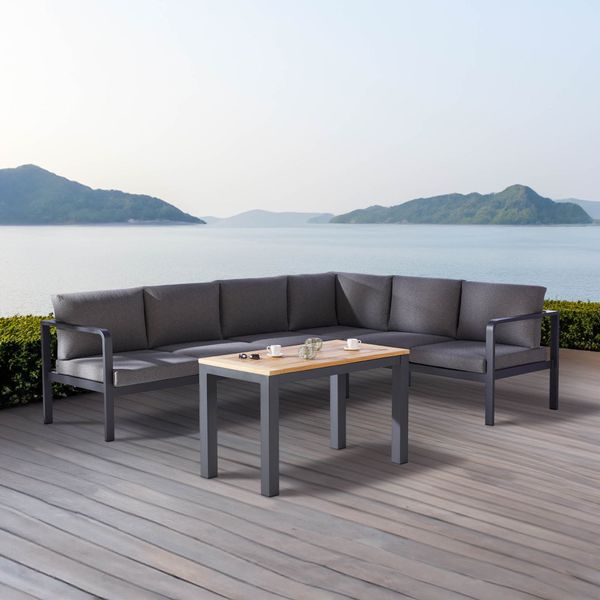 Best Cleveland Ecklounge inkl. Loungetisch Aluminium/Mischgewebe Dunkelgrau SET-1404736