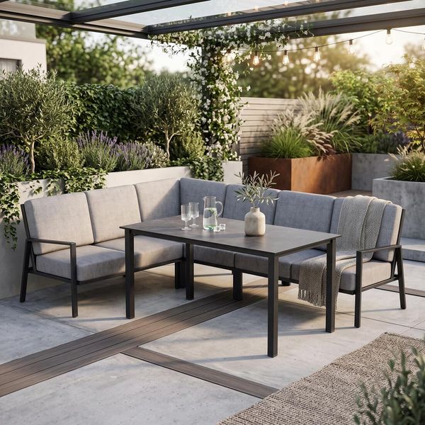 Kettler Zenith Dininglounge Tisch 160x95cm Aluminium/Olefin Dunkelgrau|Hellgrau SET-200703772