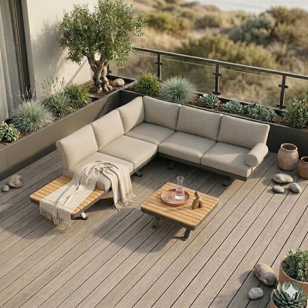 Zebra Sky Ecklounge verstellbar inkl. Loungetisch Aluminium/Sunproof Dunkelgrau SET-1466974