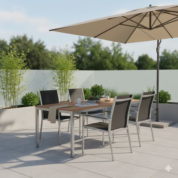 OUTLIV. Oviedo Gartenmöbel-Set M (4 Plätze) Tisch 160/210x90cm Schwarz|Hellgrau Set-975032