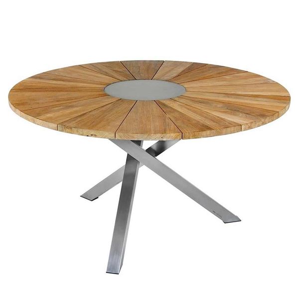 Zebra Oryx Gartentisch Ø135 cm mit 3-Bein-Gestell Edelstahl/Teak Braun|Hellgrau AR7218