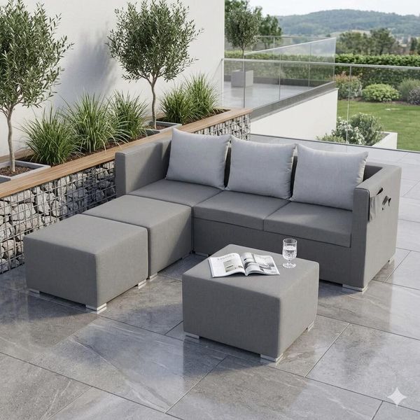 Zebra Jack Loungeset inkl. Loungetisch Textilgewebe Hellgrau AR5235