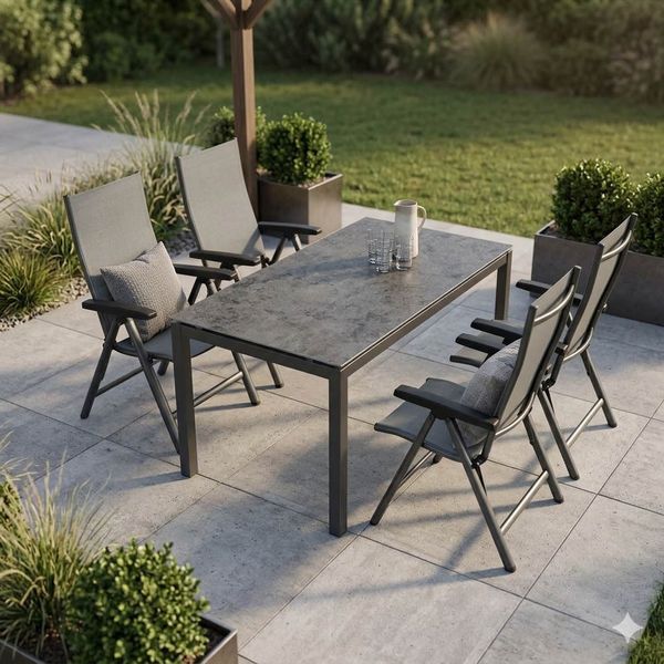Kettler/OUTLIV. Kettler Cirrus Gartenmöbel-Set M (4 Plätze) mit OUTLIV. Tisch 160x90cm Dunkelgrau SET-1426538