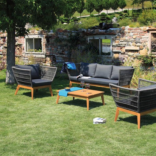 Acamp Alhambra Loungeset inkl. Loungetisch Akazie/Rope Dunkelgrau 56787