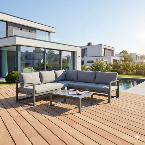 OUTLIV. Florenz Ecklounge inkl. Loungetisch Aluminium/Olefin Dunkelgrau SF-TL3S-2