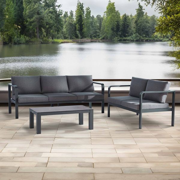 Best Cleveland Loungeset inkl. Loungetisch Aluminium/Mischgewebe Dunkelgrau SET-1404582