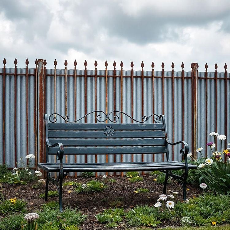 Kontaktkorrosion bei einer Gartenbank vor einem Zaun