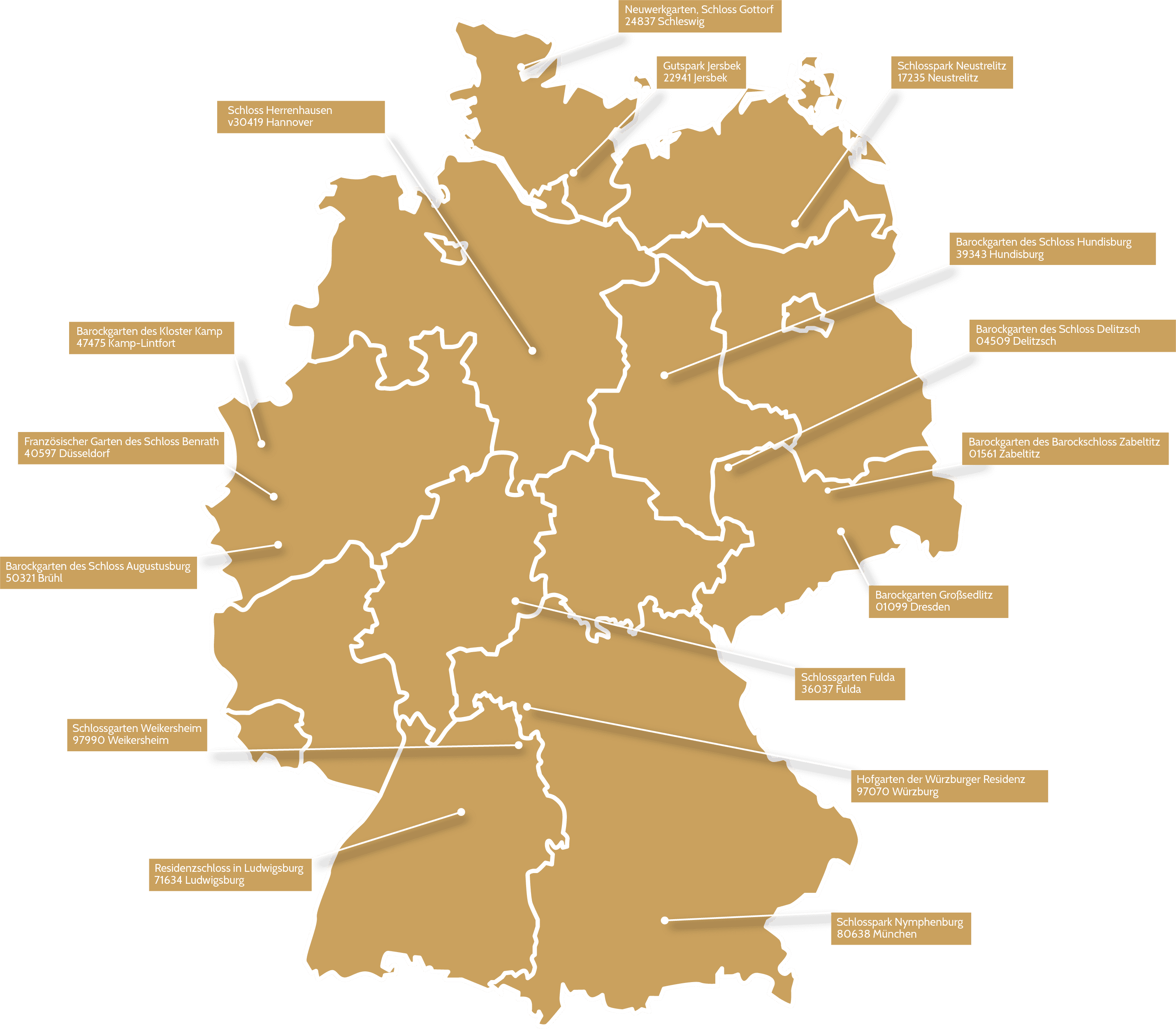Barockgärten in Deutschland Landkarte
